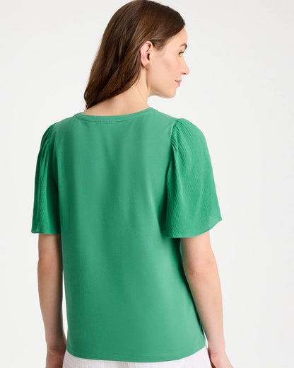Chico's Latest - Gauze Sleeve Soft-Stretch Tee Green Clover