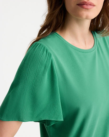 Chico's Latest - Gauze Sleeve Soft-Stretch Tee Green Clover