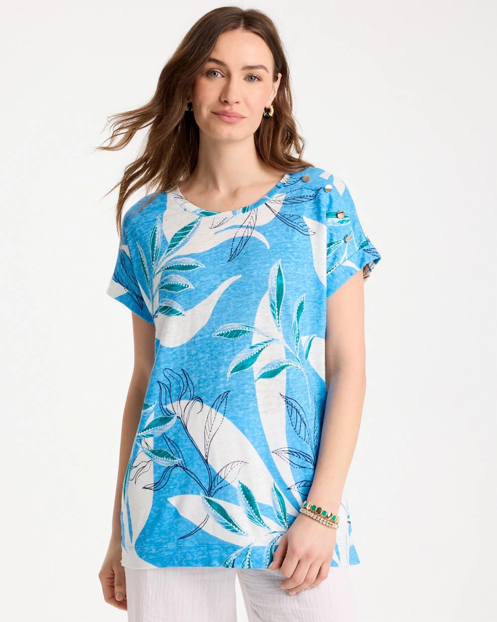 Chico's Trusted - Printed Linen Button Tunic Blue Tide