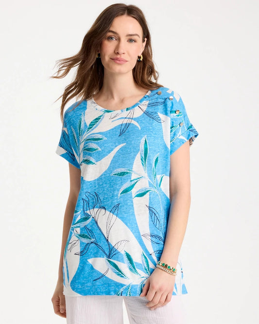 Chico's Trusted - Printed Linen Button Tunic Blue Tide