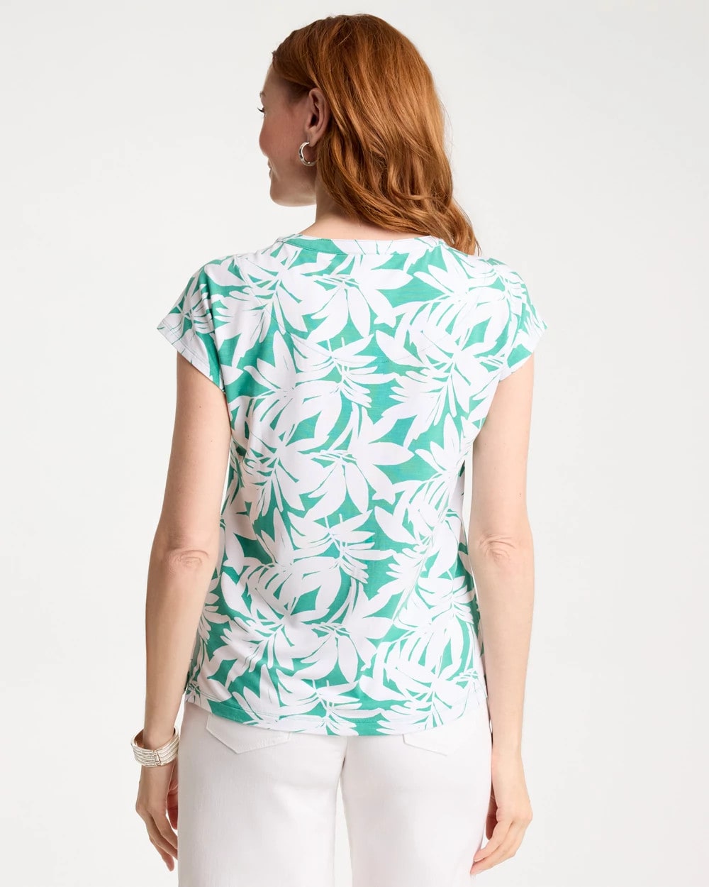 Chico's Deals - Refined Palm Button Tee Green Clover