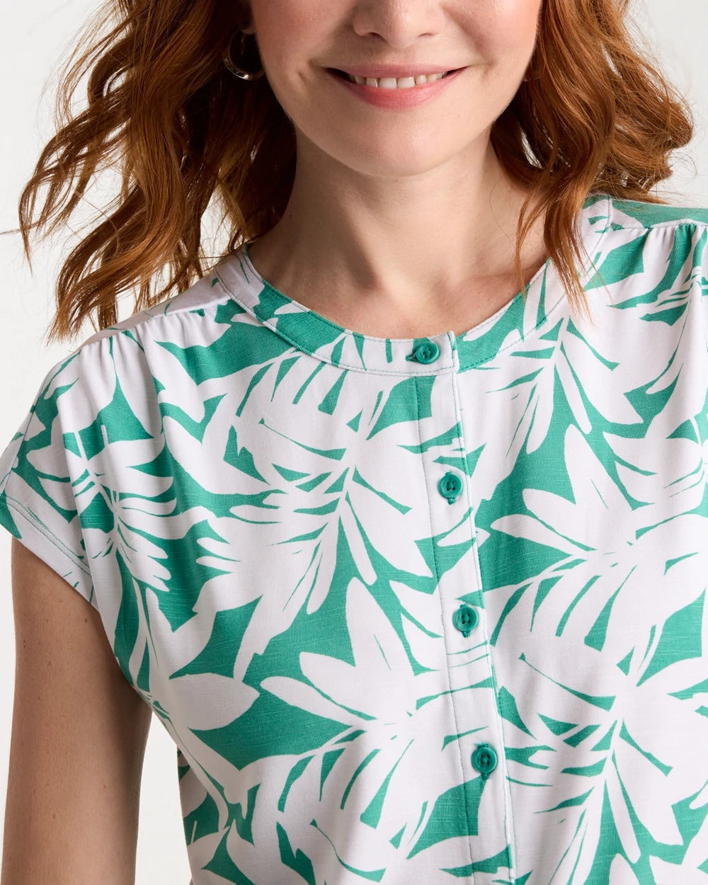 Chico's Deals - Refined Palm Button Tee Green Clover