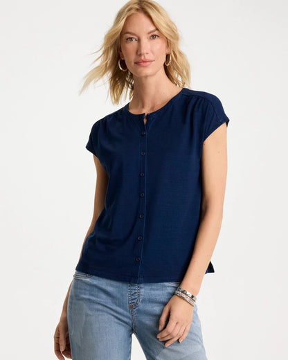 Chico's New - Refined Denim Button Tee Riviera Authentic