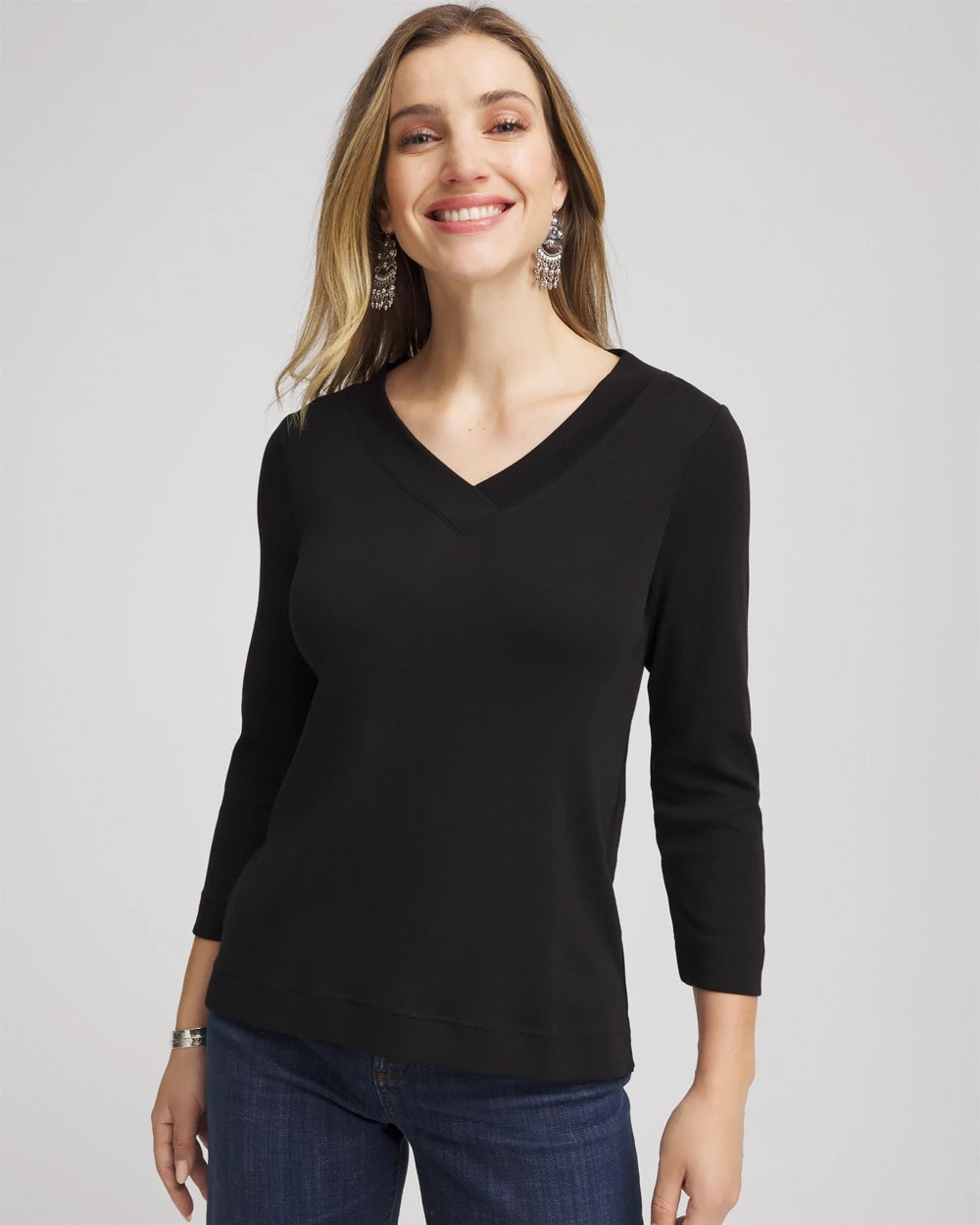 Chico's Everyday - Pima Cotton 3/4 Sleeve Tee Black