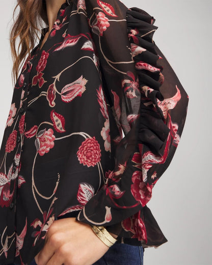 Chico's Premium - Georgette Celtic Blooms Blouse Black