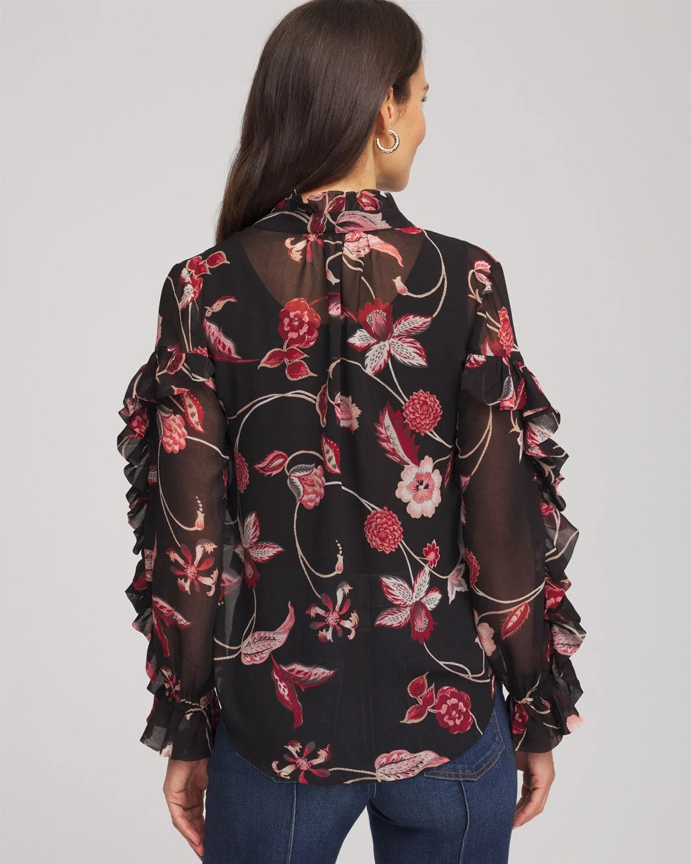 Chico's Premium - Georgette Celtic Blooms Blouse Black