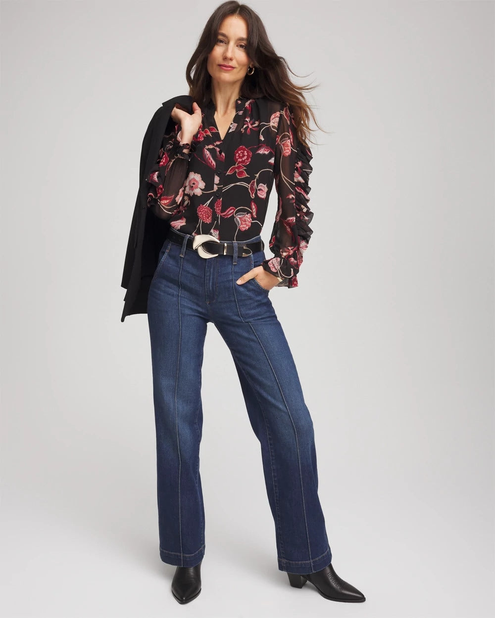 Chico's Premium - Georgette Celtic Blooms Blouse Black