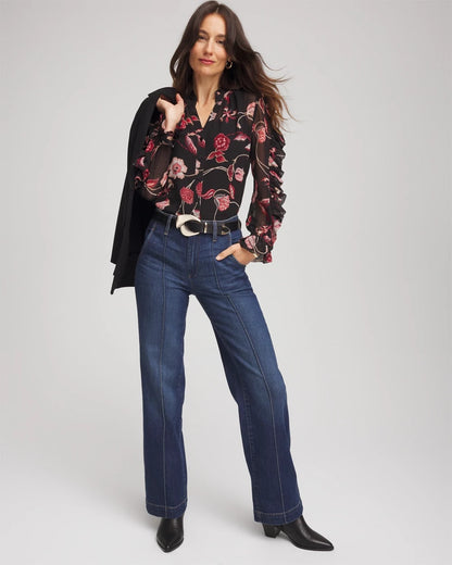 Chico's Premium - Georgette Celtic Blooms Blouse Black