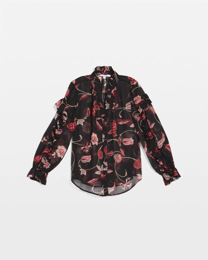 Chico's Premium - Georgette Celtic Blooms Blouse Black