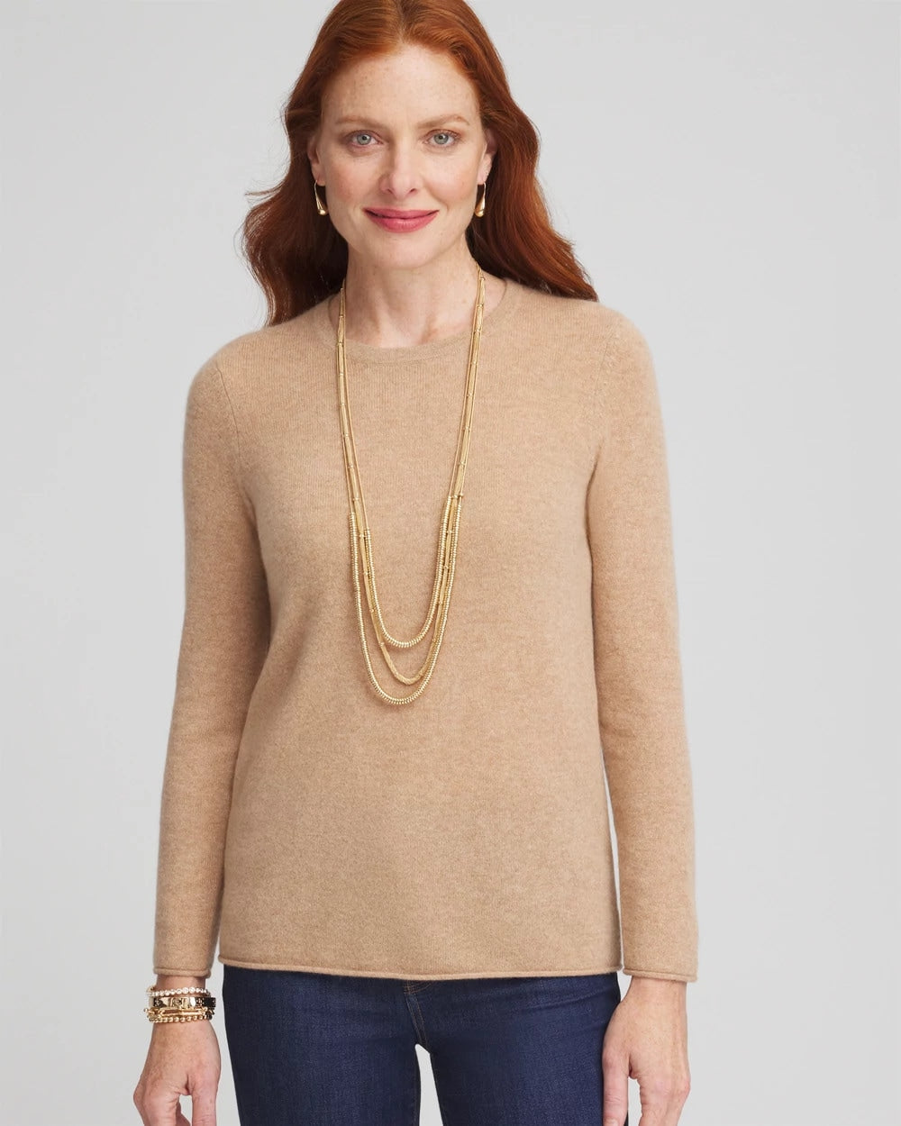 Chico's Top Pick - Cashmere Crewneck Sweater Camel