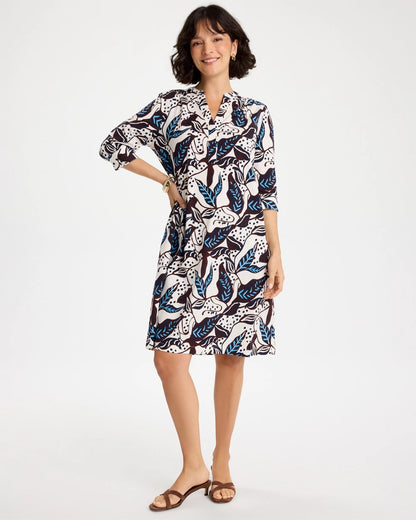Chico's Classic - Poplin Cotton Popover Printed Dress Passport Blue