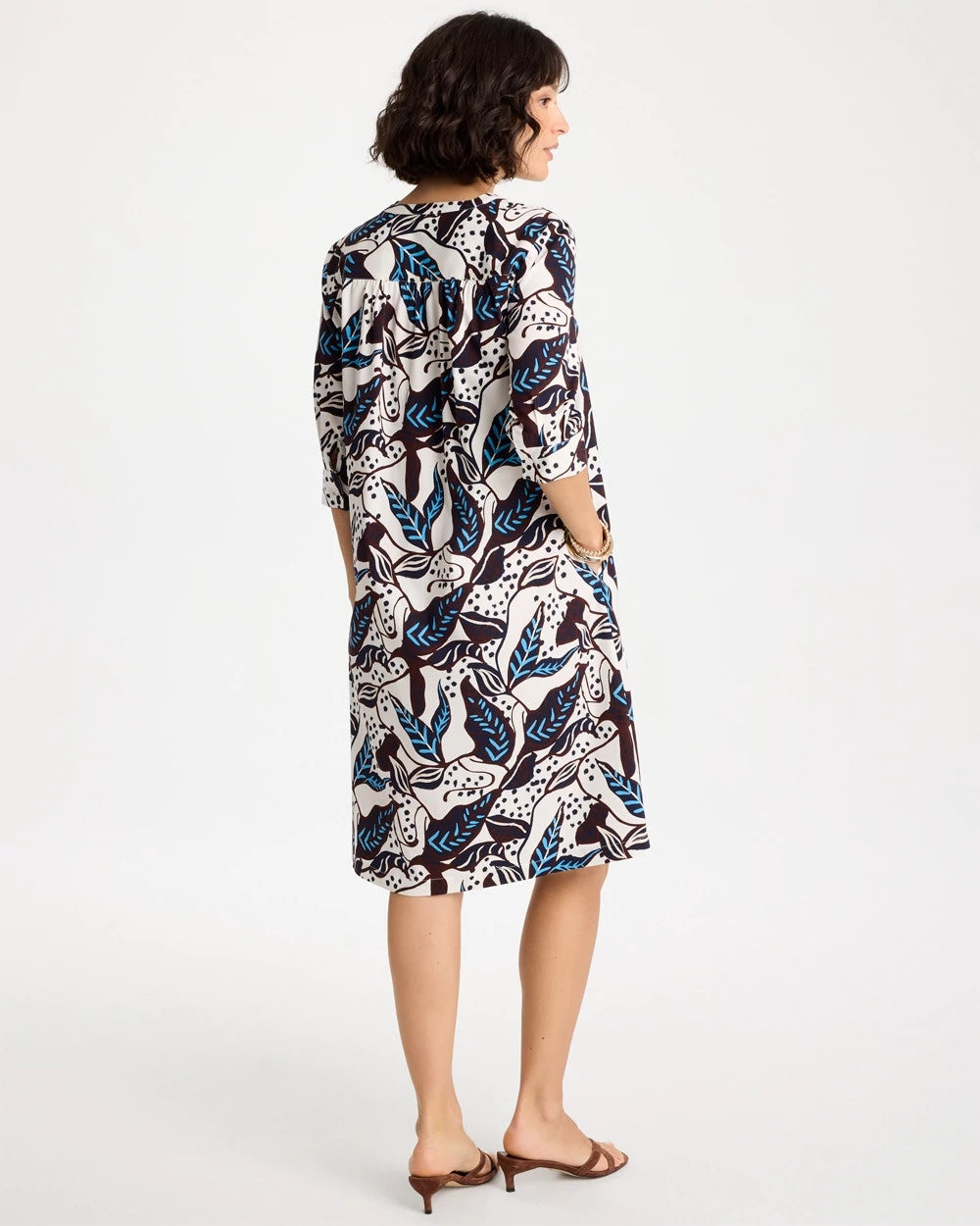 Chico's Classic - Poplin Cotton Popover Printed Dress Passport Blue
