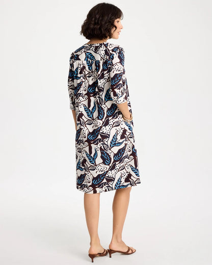 Chico's Classic - Poplin Cotton Popover Printed Dress Passport Blue