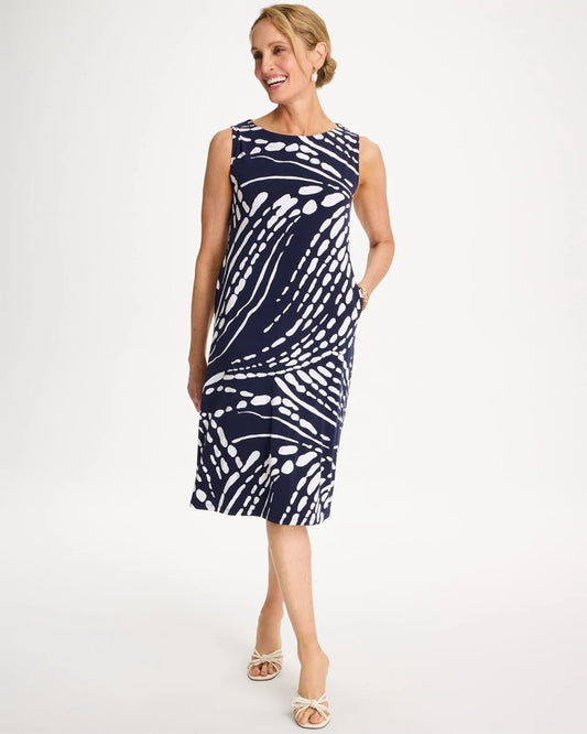 Chico's Premium - Jersey Knit Printed Shift Dress Passport Blue