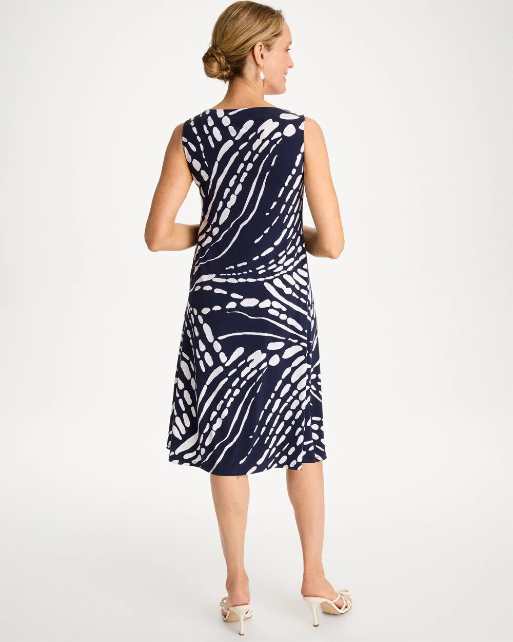 Chico's Premium - Jersey Knit Printed Shift Dress Passport Blue