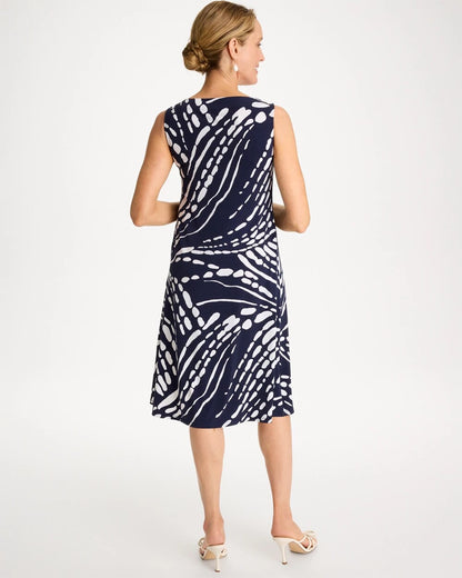 Chico's Premium - Jersey Knit Printed Shift Dress Passport Blue