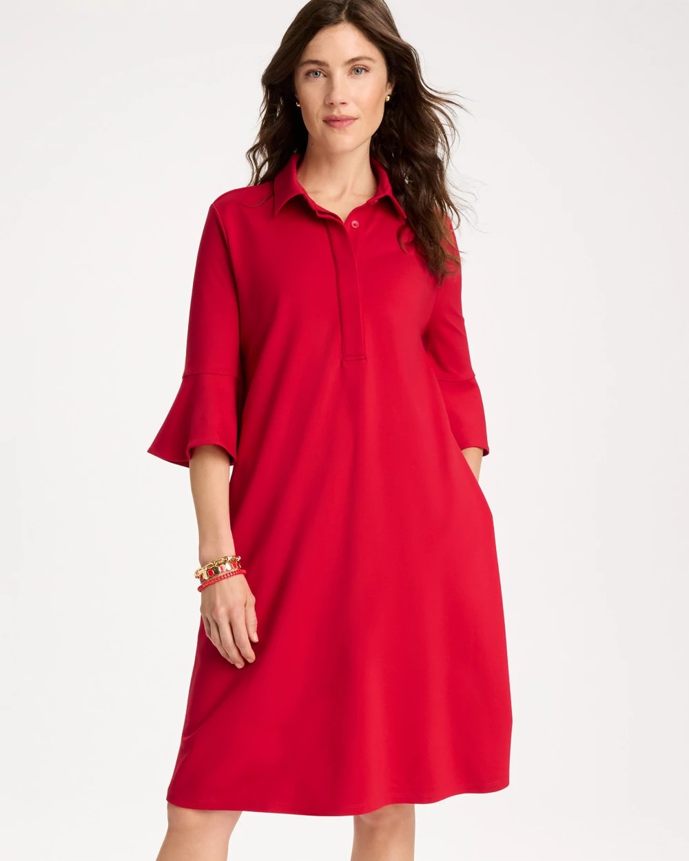Chico's Customer Favorite - Ponte Knit Flounce Sleeve Dress Cherry Lush