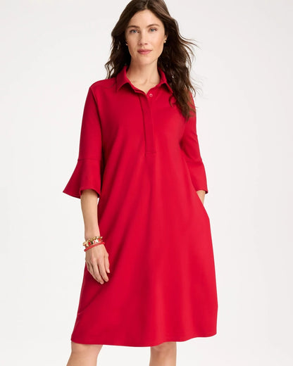 Chico's Customer Favorite - Ponte Knit Flounce Sleeve Dress Cherry Lush