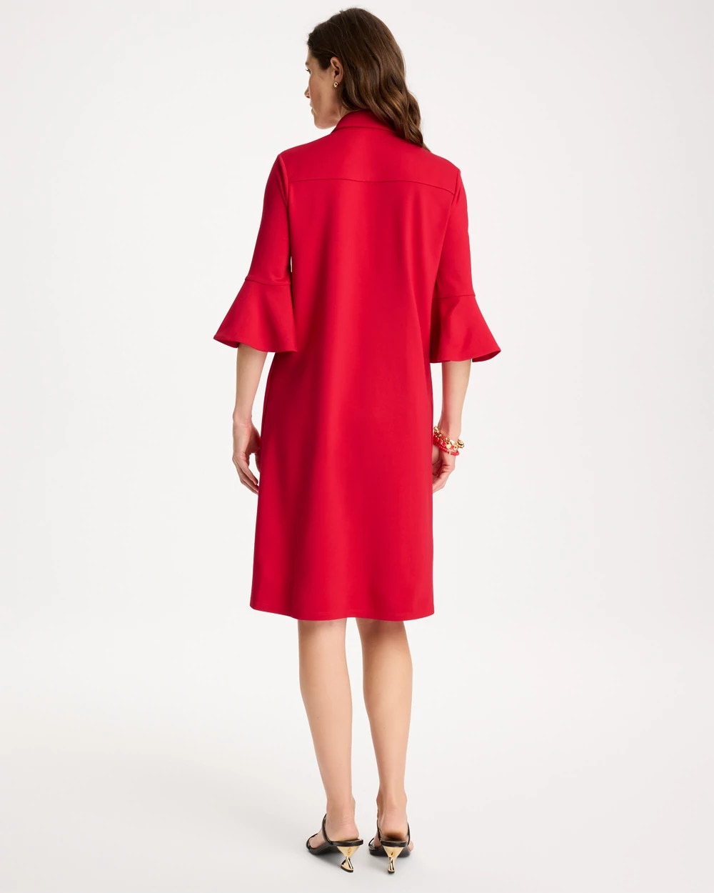 Chico's Customer Favorite - Ponte Knit Flounce Sleeve Dress Cherry Lush