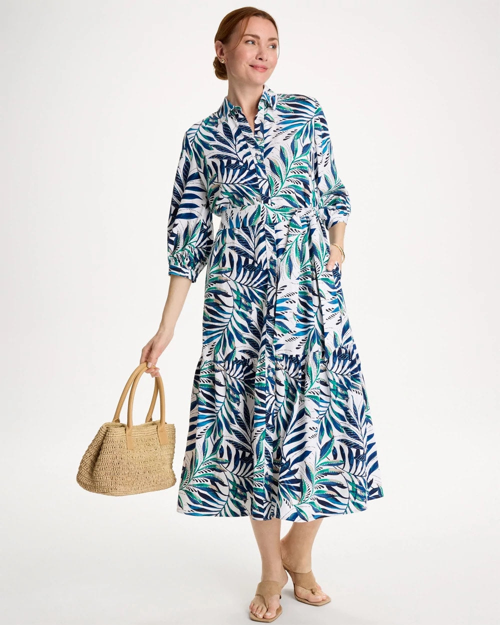Chico's Best Price - Palm Cotton-Rayon Slub Shirtdress Passport Blue