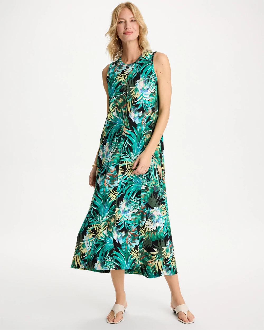 Chico's Hot Sale - Palm Printed Knit Maxi Dress Topanga Green