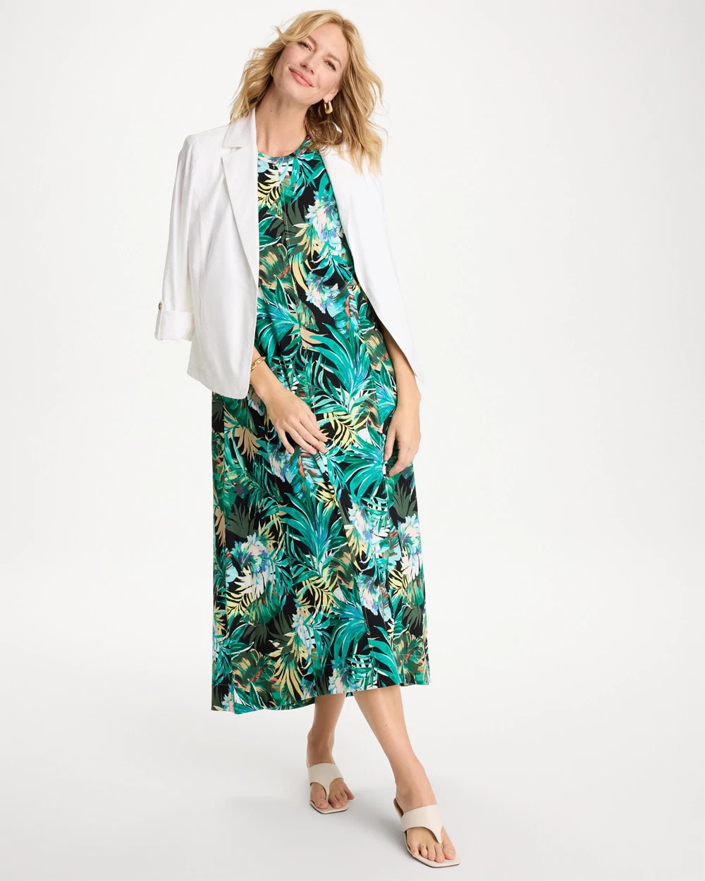 Chico's Hot Sale - Palm Printed Knit Maxi Dress Topanga Green