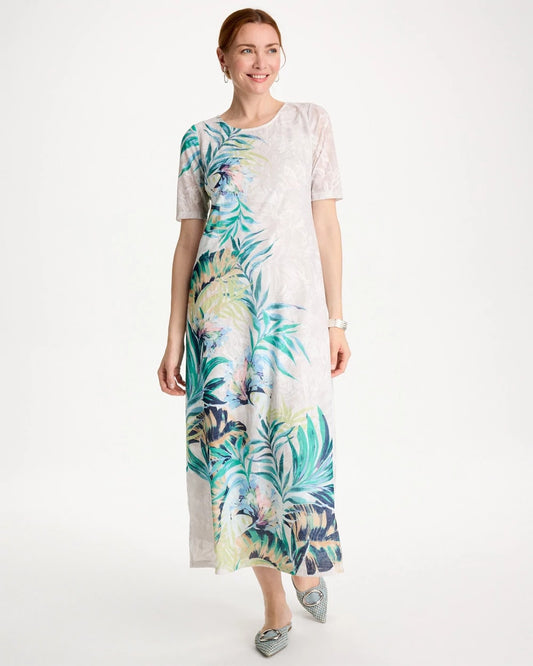Chico's Customer Favorite - Jersey Knit Tropical Maxi Dress Alabaster
