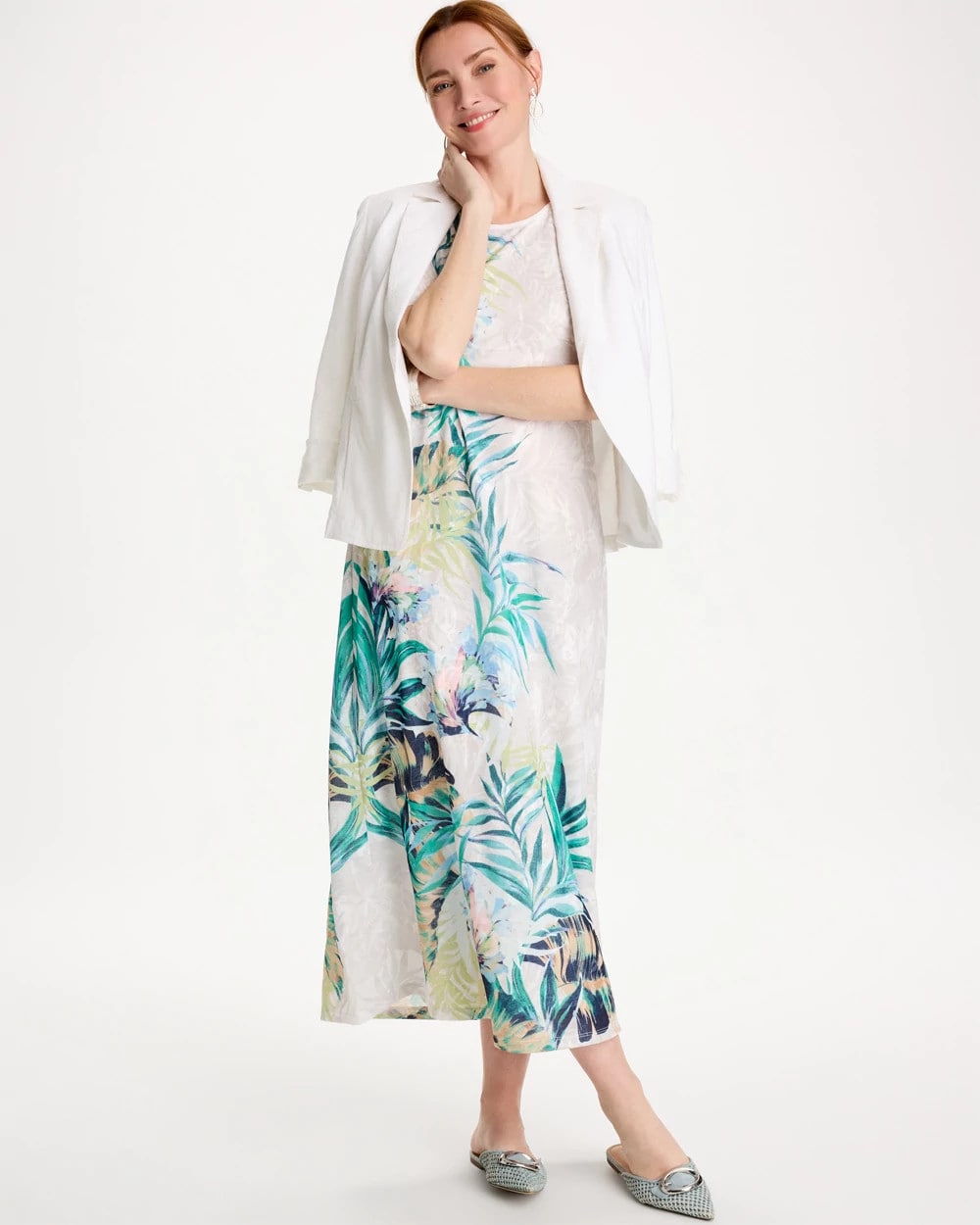 Chico's Customer Favorite - Jersey Knit Tropical Maxi Dress Alabaster