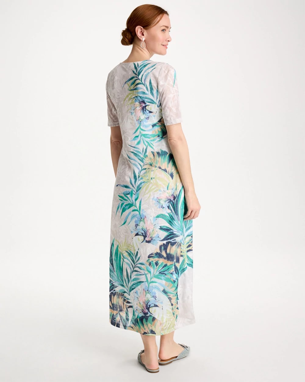 Chico's Customer Favorite - Jersey Knit Tropical Maxi Dress Alabaster