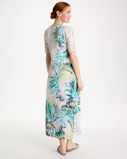 Chico's Customer Favorite - Jersey Knit Tropical Maxi Dress Alabaster