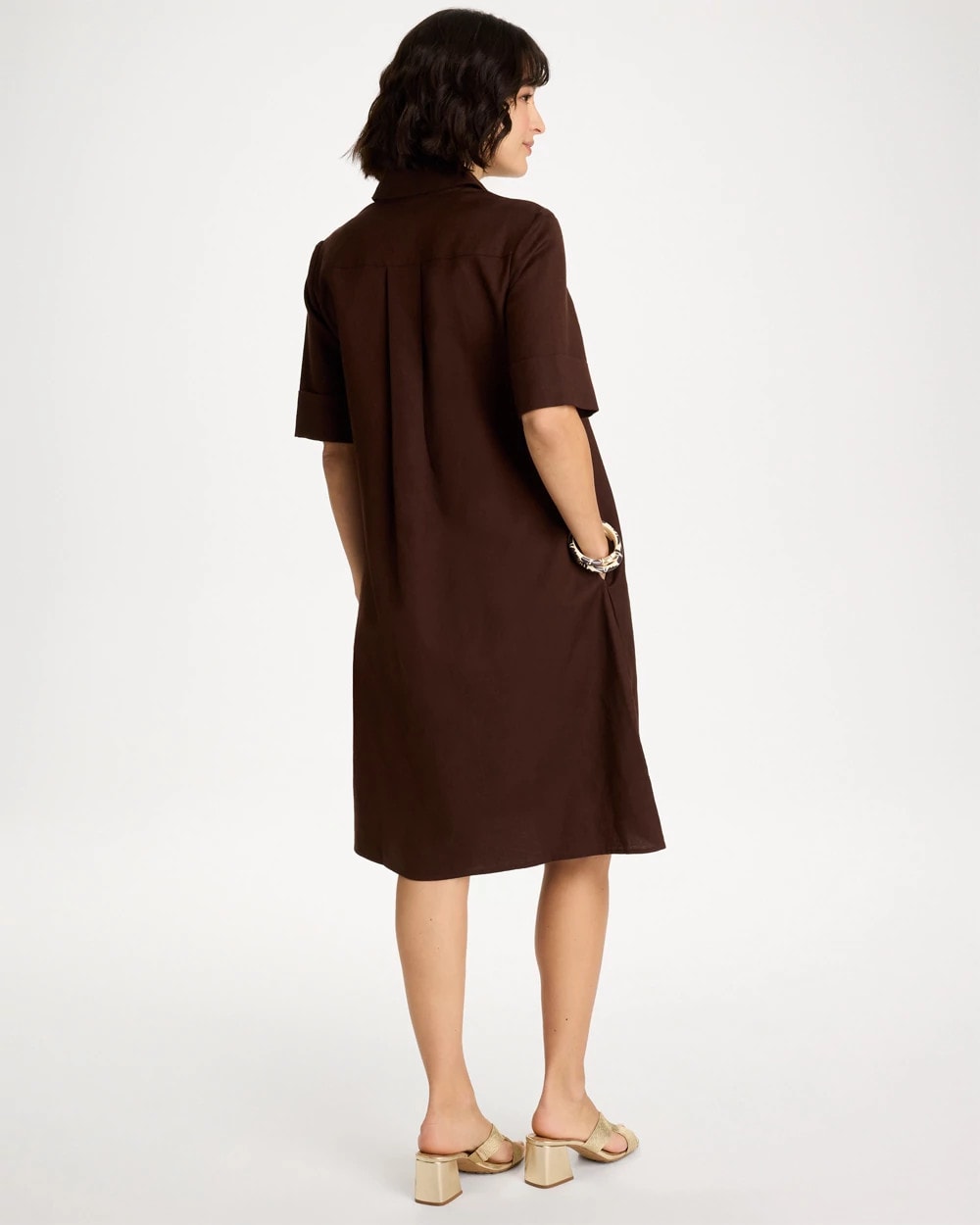 Chico's Premium - Embellished Linen Popover Dress Deep Brown