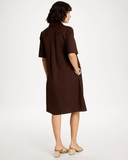 Chico's Premium - Embellished Linen Popover Dress Deep Brown