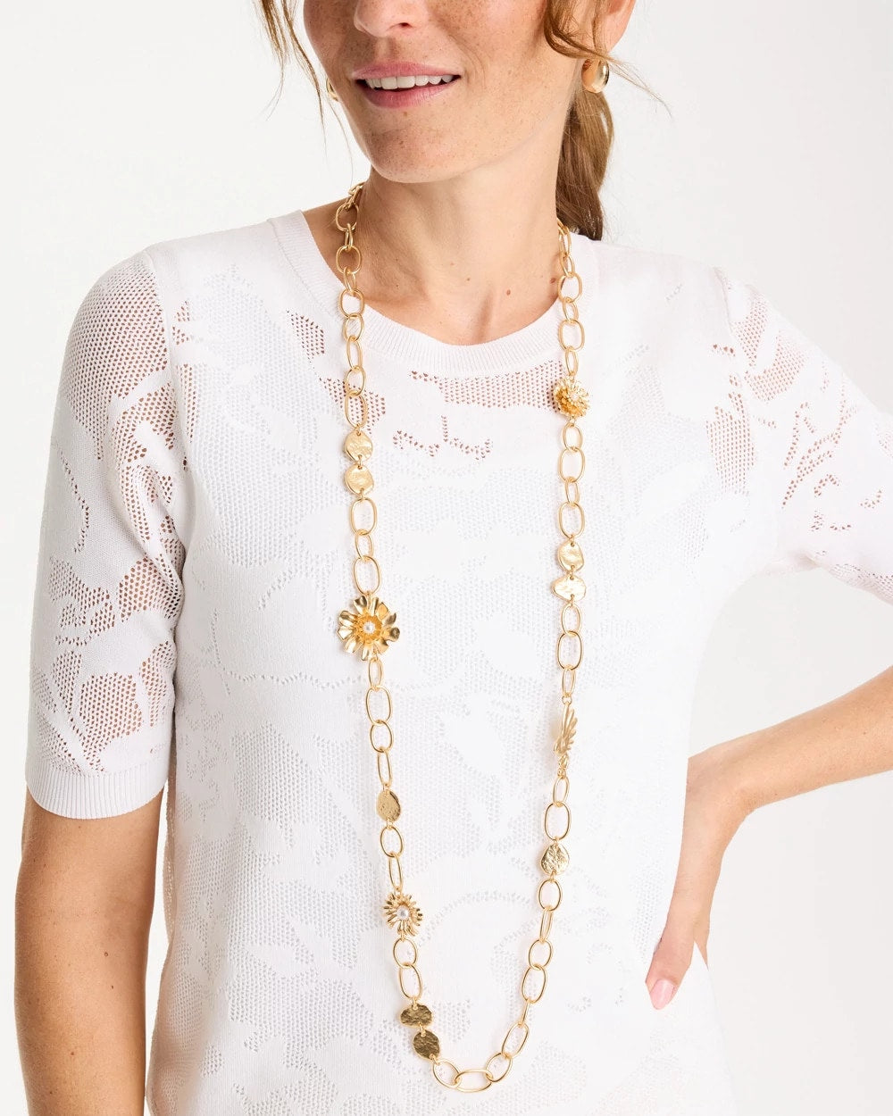 Chico's Smart Buy - Flower Long Single-Strand Necklace Gold