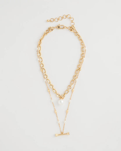 Chico's New - Toggle Bar Pearl Pendant Necklace Pearl