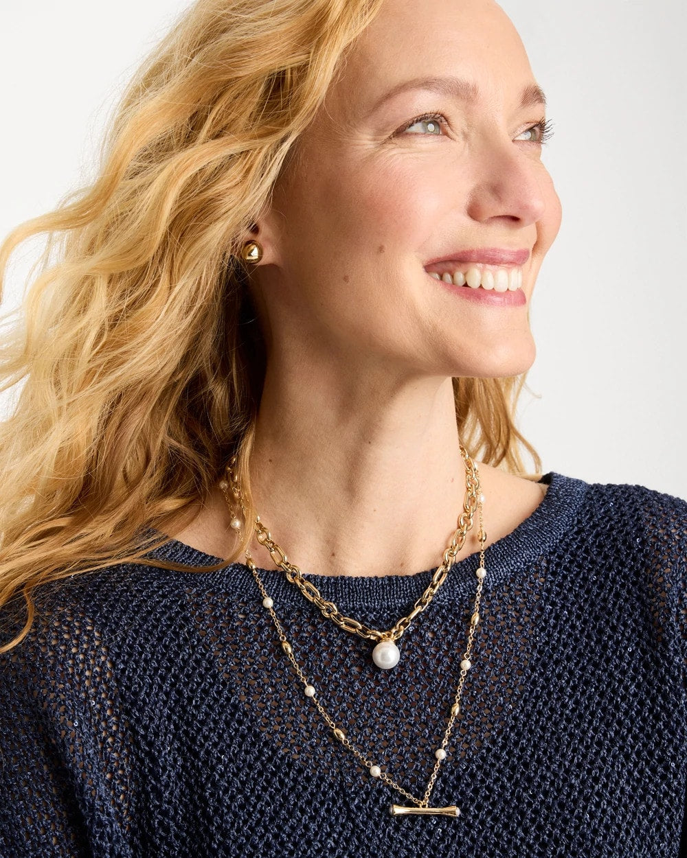 Chico's New - Toggle Bar Pearl Pendant Necklace Pearl