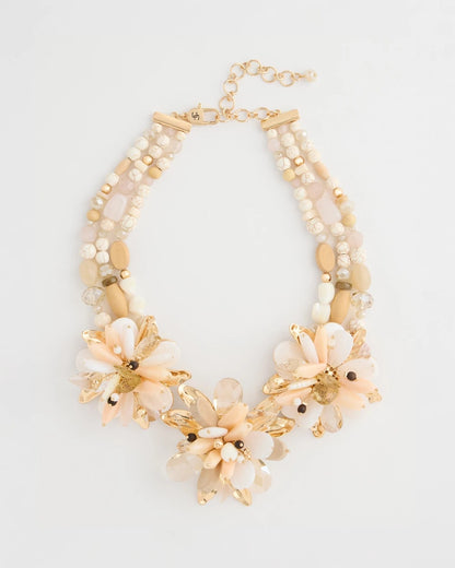 Chico's Great Value - Chico's Originals Neutral Floral Bib Necklace Neutral