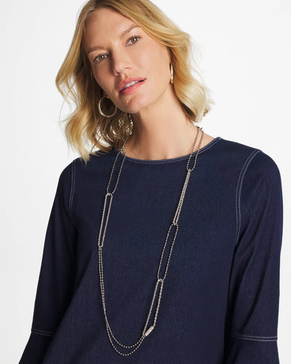 Chico's New - Long Silver Ball Chain Single Strand Silver