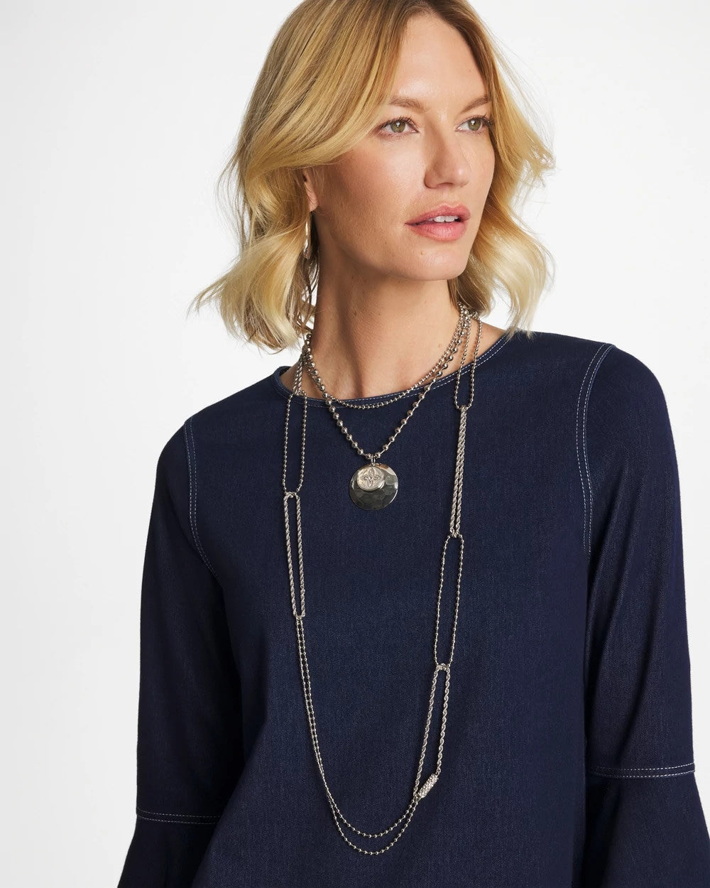Chico's New - Long Silver Ball Chain Single Strand Silver