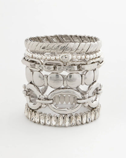 Chico's Trending - Silver Textured Circle Stretch Bracelet Silver