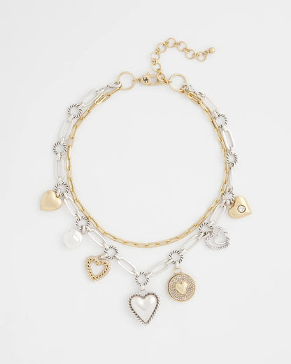 Chico's New - Mixed Metal Heart Charm Necklace Mixed Metals