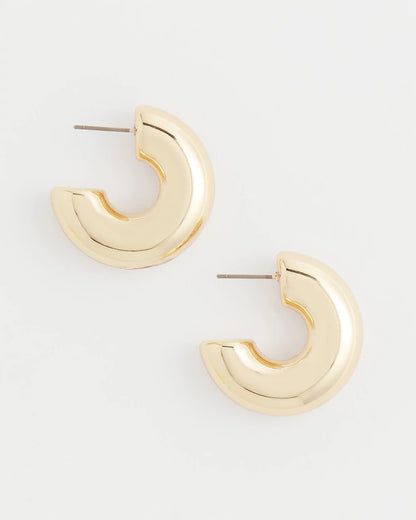 Chico's Signature - Gold Puff Hoop Earrings Gold