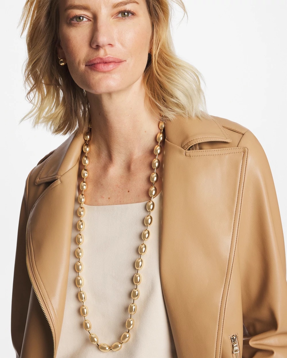 Chico's Value - Gold Bead Long Single Strand Necklace Gold
