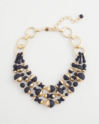 Chico's Essential - Gold & Navy Bead Necklace Navy