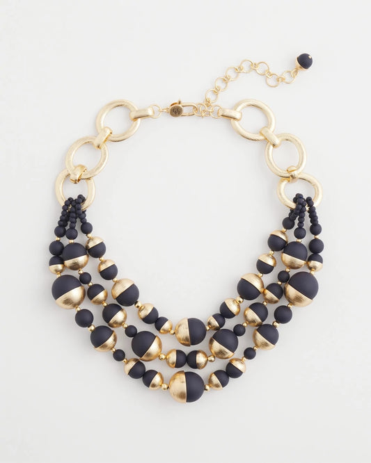 Chico's Essential - Gold & Navy Bead Necklace Navy
