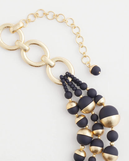 Chico's Essential - Gold & Navy Bead Necklace Navy
