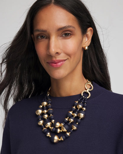 Chico's Essential - Gold & Navy Bead Necklace Navy