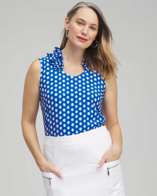 Chico's Great Value - ® UPF Neema Dot Ruffle Tank Intense Azure