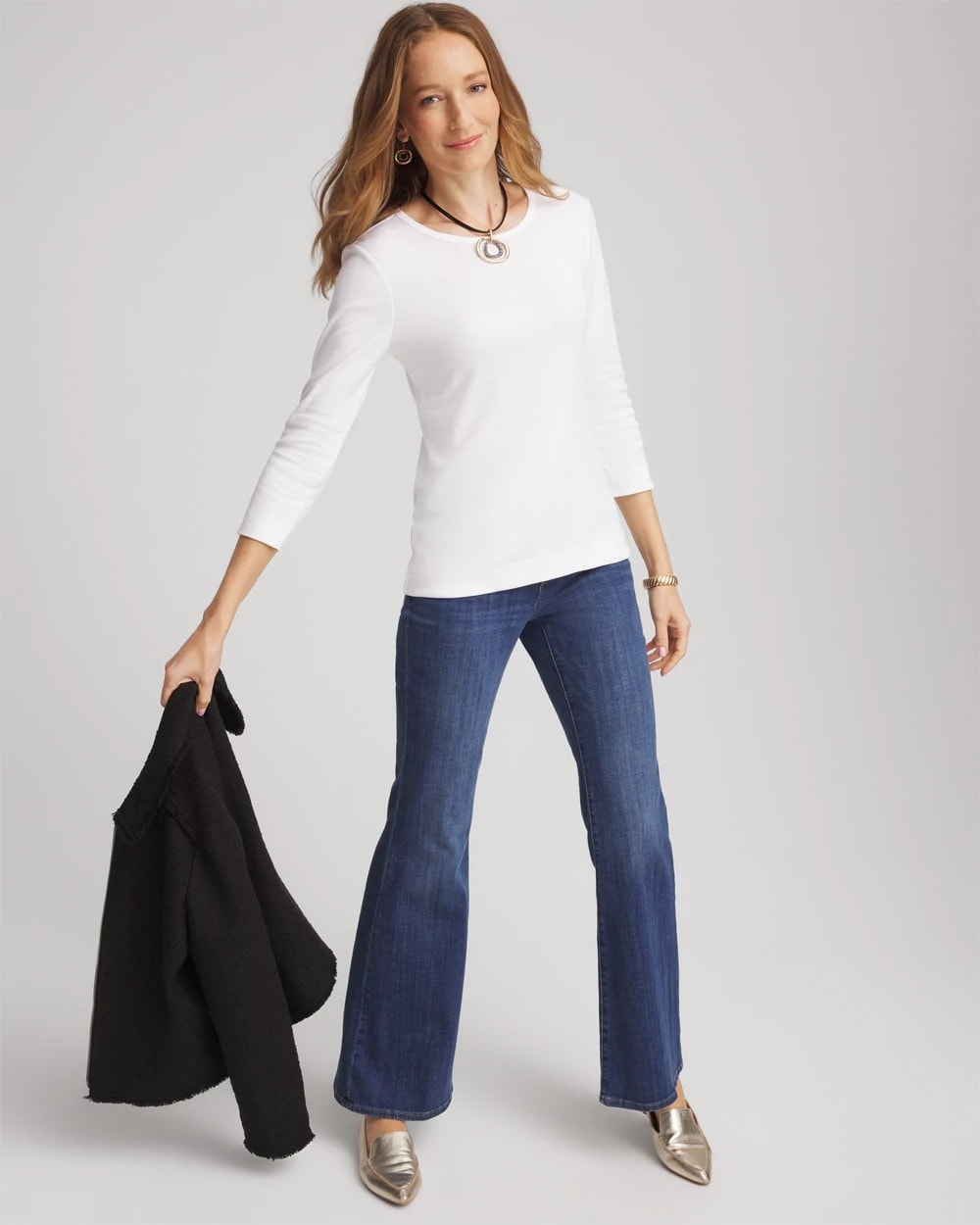 Chico's Hot Sale - Pima Cotton Crewneck Button Tee Alabaster