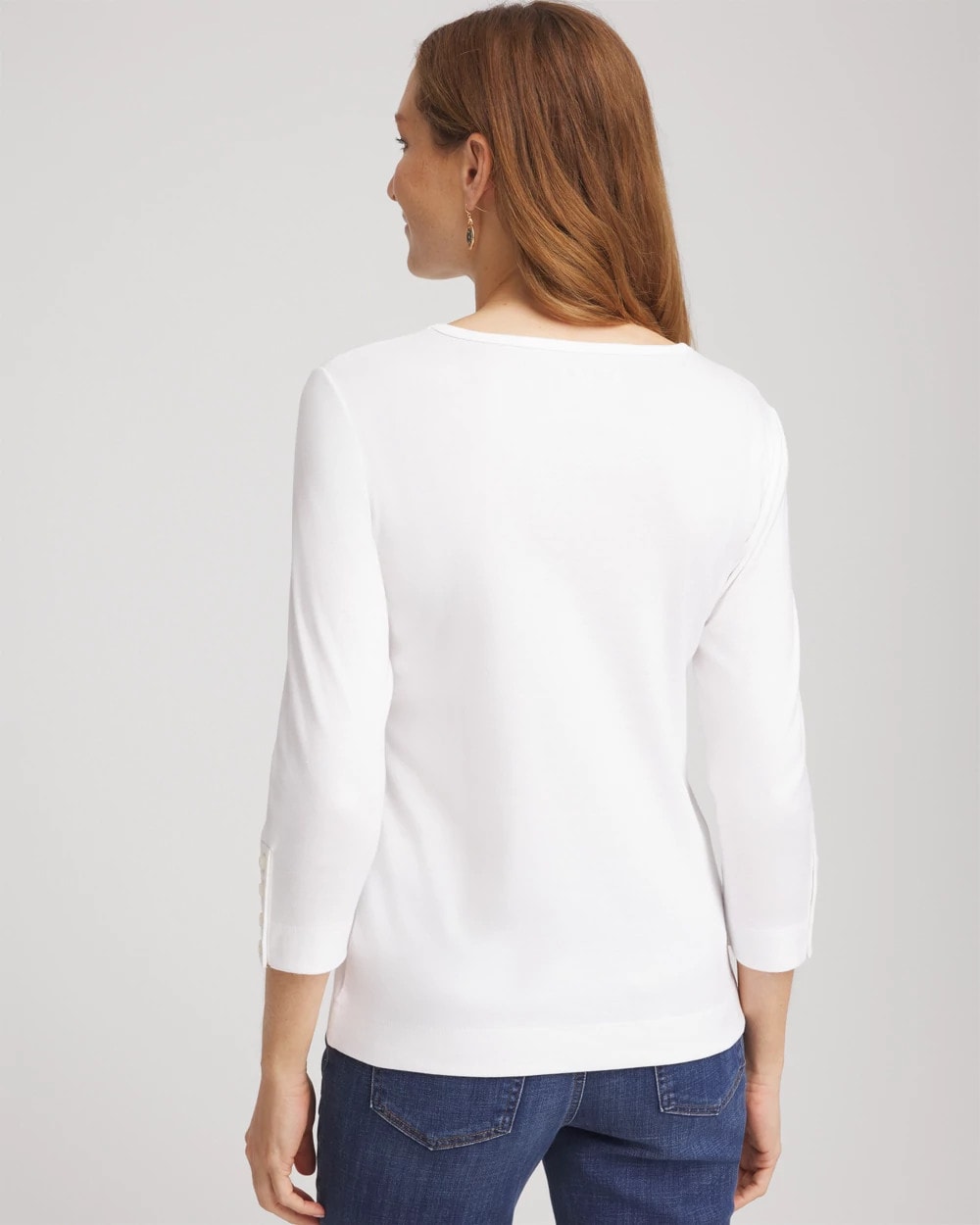 Chico's Hot Sale - Pima Cotton Crewneck Button Tee Alabaster
