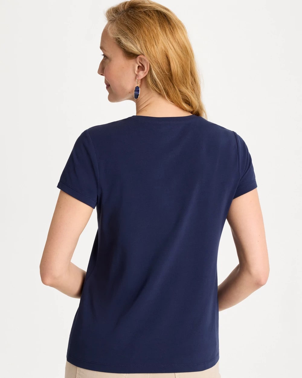Chico's Hot Sale - Cotton Stretch Cap Sleeve Embroidered Tee Passport Blue